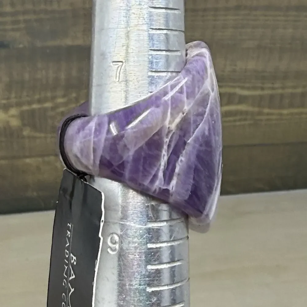 Chunky One Piece Purple Amethyst Raised Face Polished Stone Ring Size 8